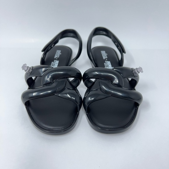 Melissa + Jeremy Scott Womens Tube Slingback Sandals Black Rubber Flat 5-9 New - Picture 2 of 16